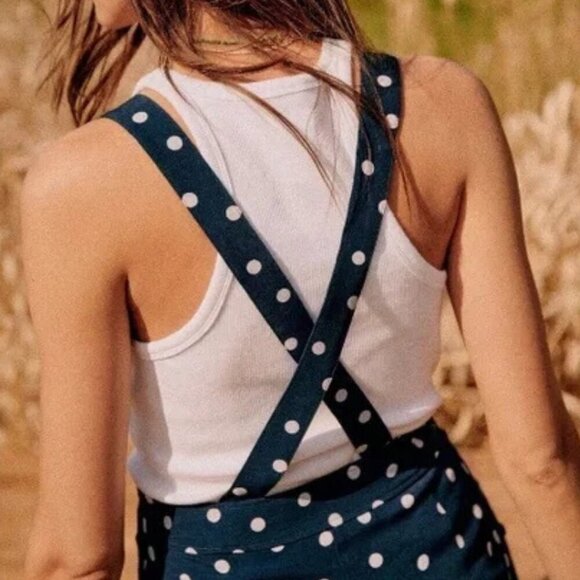 Sézane Women's Julie Polka Dot Wide Leg Overalls Jumpsuit | Sz 38 (US 6) | Blue - Picture 5 of 15